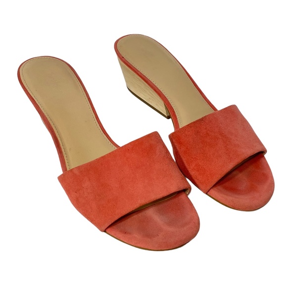 Botkier Carlie Mules 7 Coral Orange pink Suede Wooden Heel Slip-on Boho - Picture 5 of 10